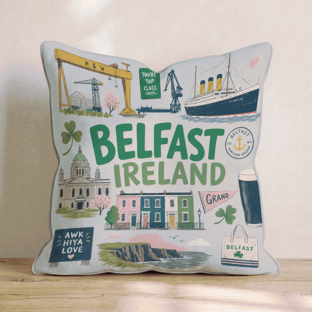 Greetings From Belfast Throw Pillow - Hillcroft Home