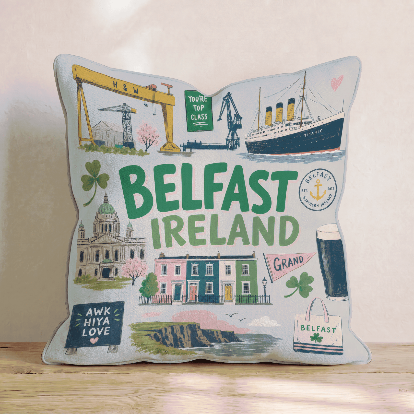 Greetings From Belfast Throw Pillow - Hillcroft Home