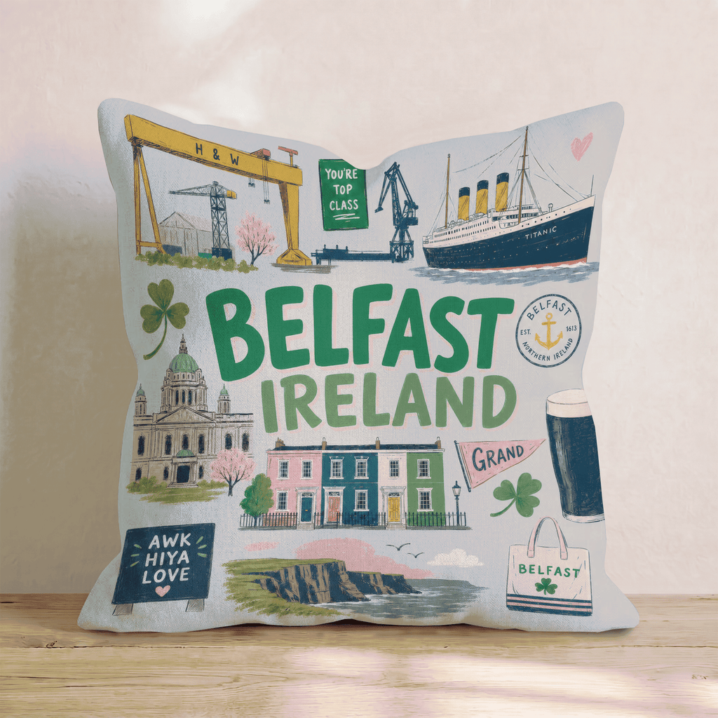 Greetings From Belfast Throw Pillow - Hillcroft Home