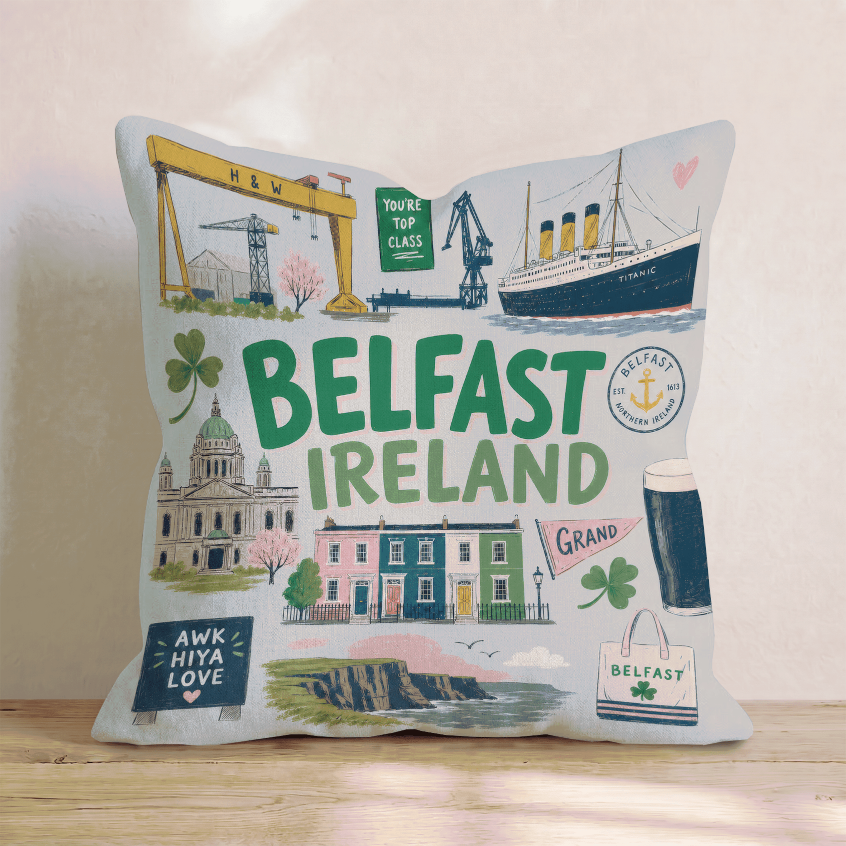 Greetings From Belfast Throw Pillow - Hillcroft Home