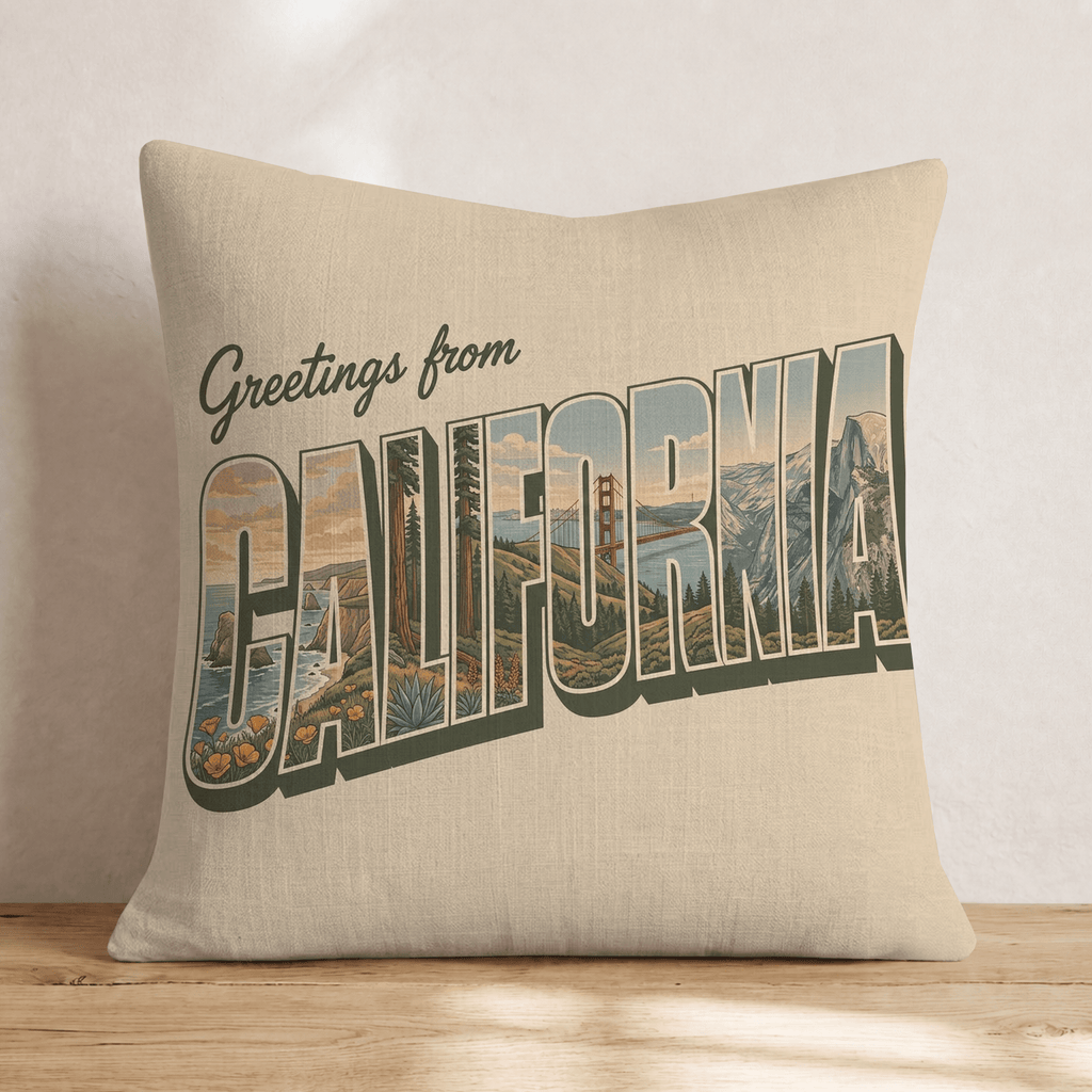 Greetings From California Throw Pillow - Hillcroft Home