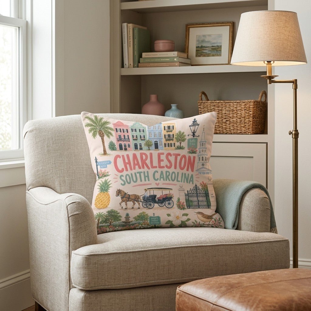Greetings From Charleston Throw Pillow - Hillcroft Home