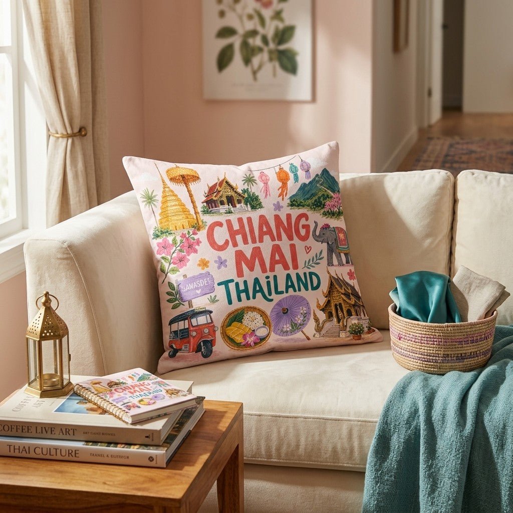 Greetings From Chiang Mai Throw Pillow - Hillcroft Home