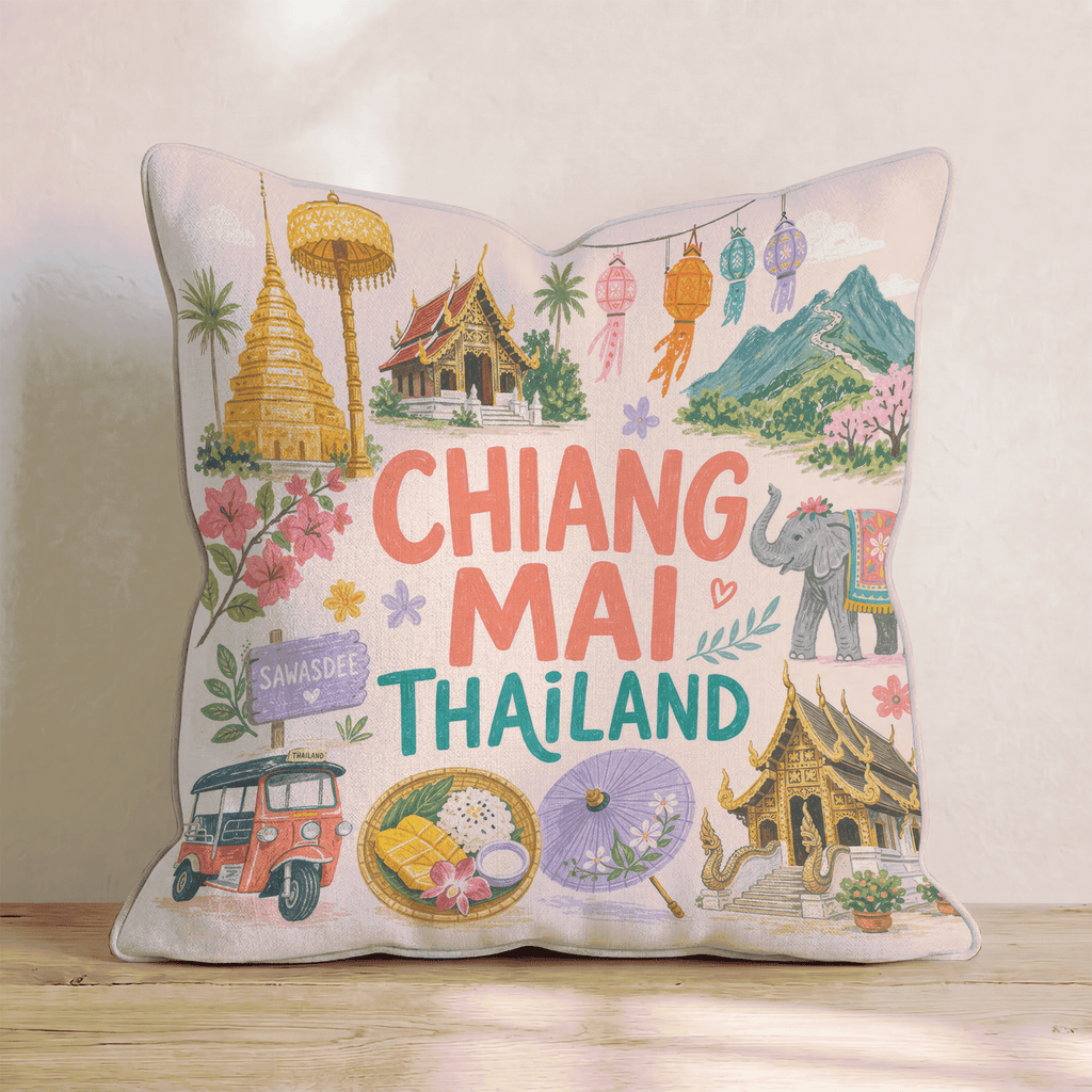 Greetings From Chiang Mai Throw Pillow - Hillcroft Home