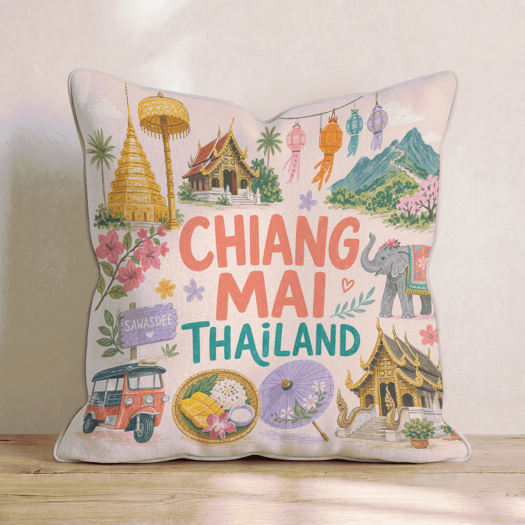 Greetings From Chiang Mai Throw Pillow - Hillcroft Home