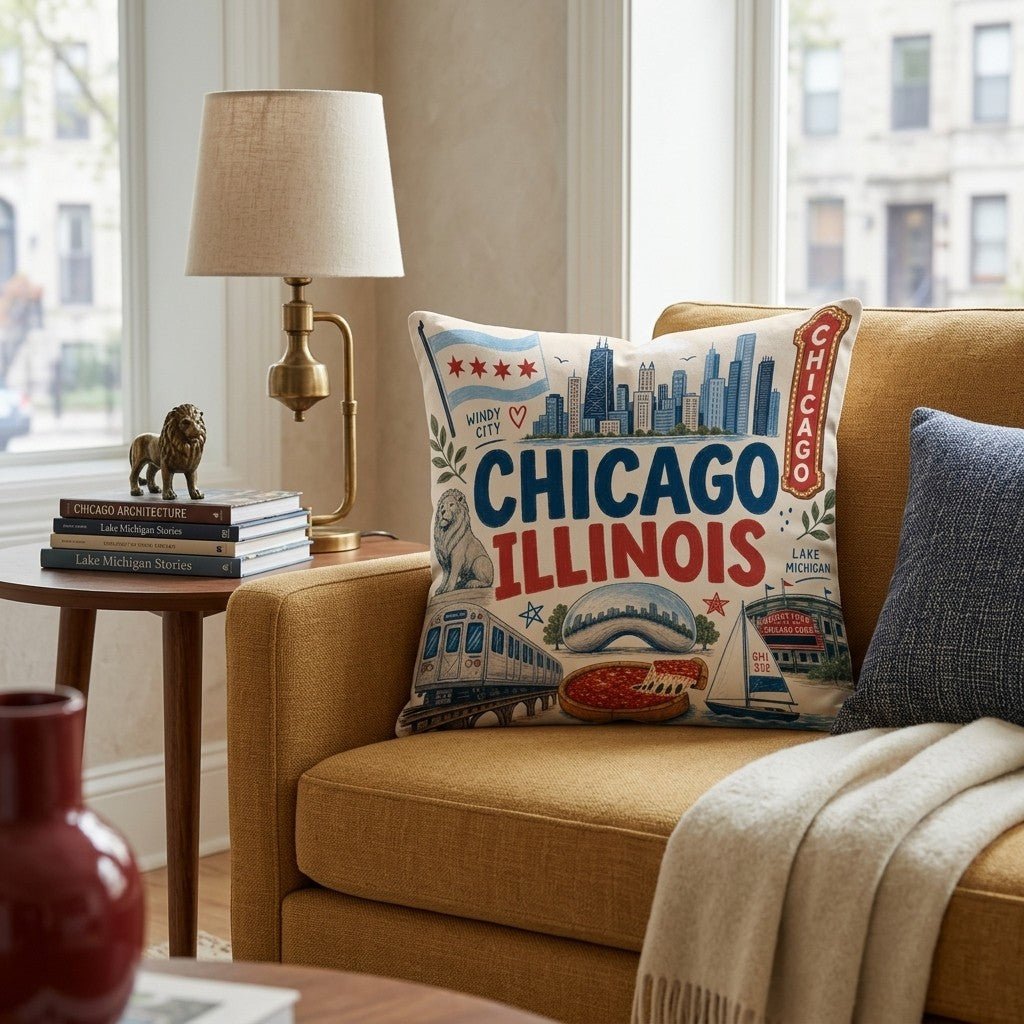Greetings From Chicago Throw Pillow - Hillcroft Home