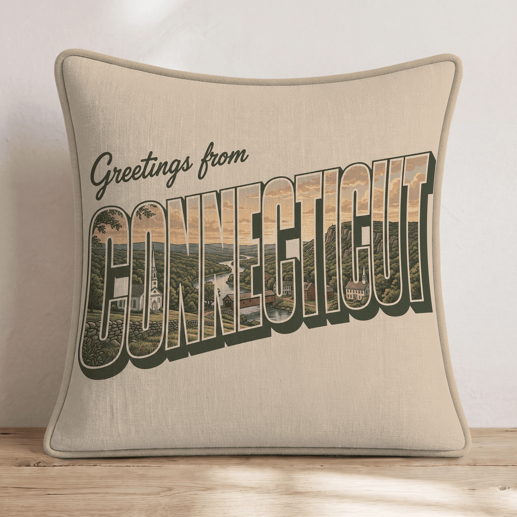 Greetings From Connecticut Throw Pillow - Hillcroft Home