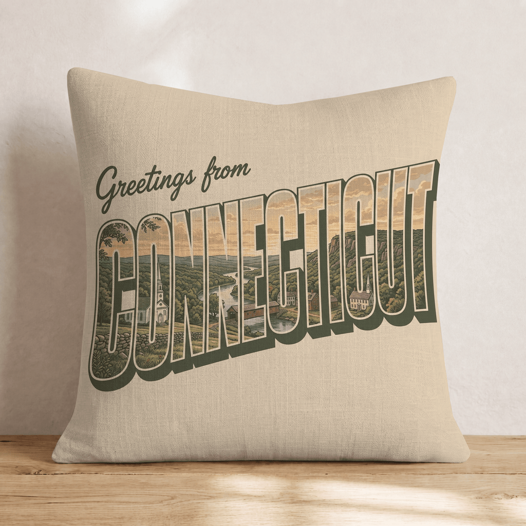 Greetings From Connecticut Throw Pillow - Hillcroft Home
