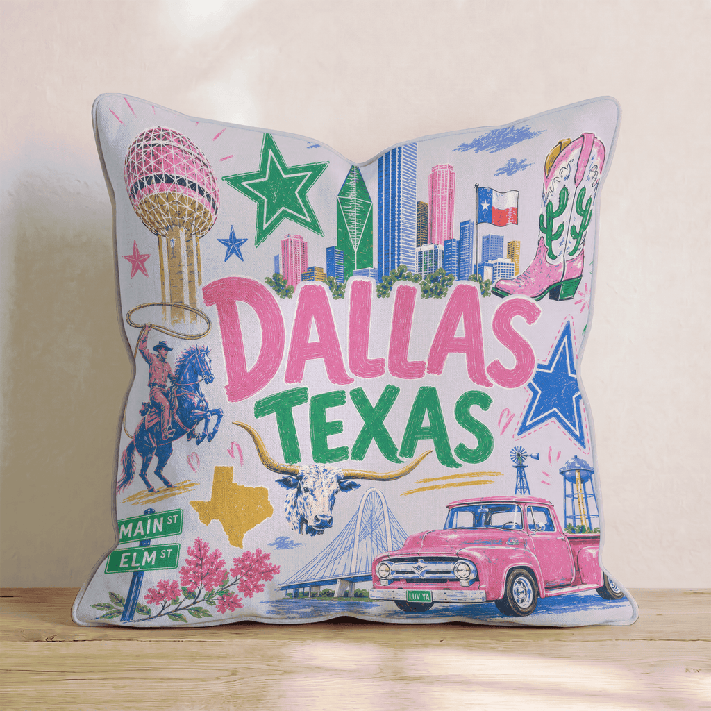 Greetings from Dallas Throw Pillow - Hillcroft Home