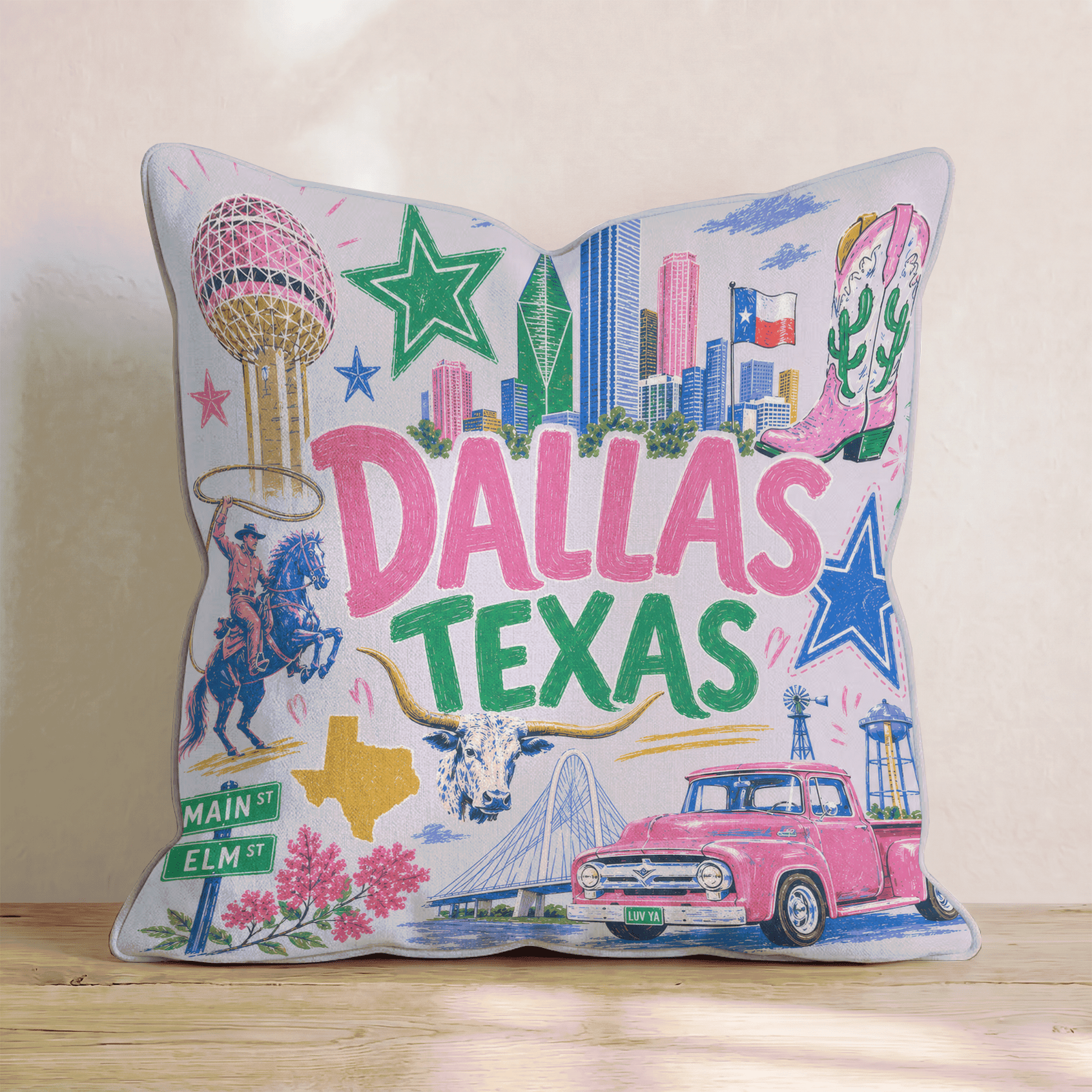 Greetings from Dallas Throw Pillow - Hillcroft Home
