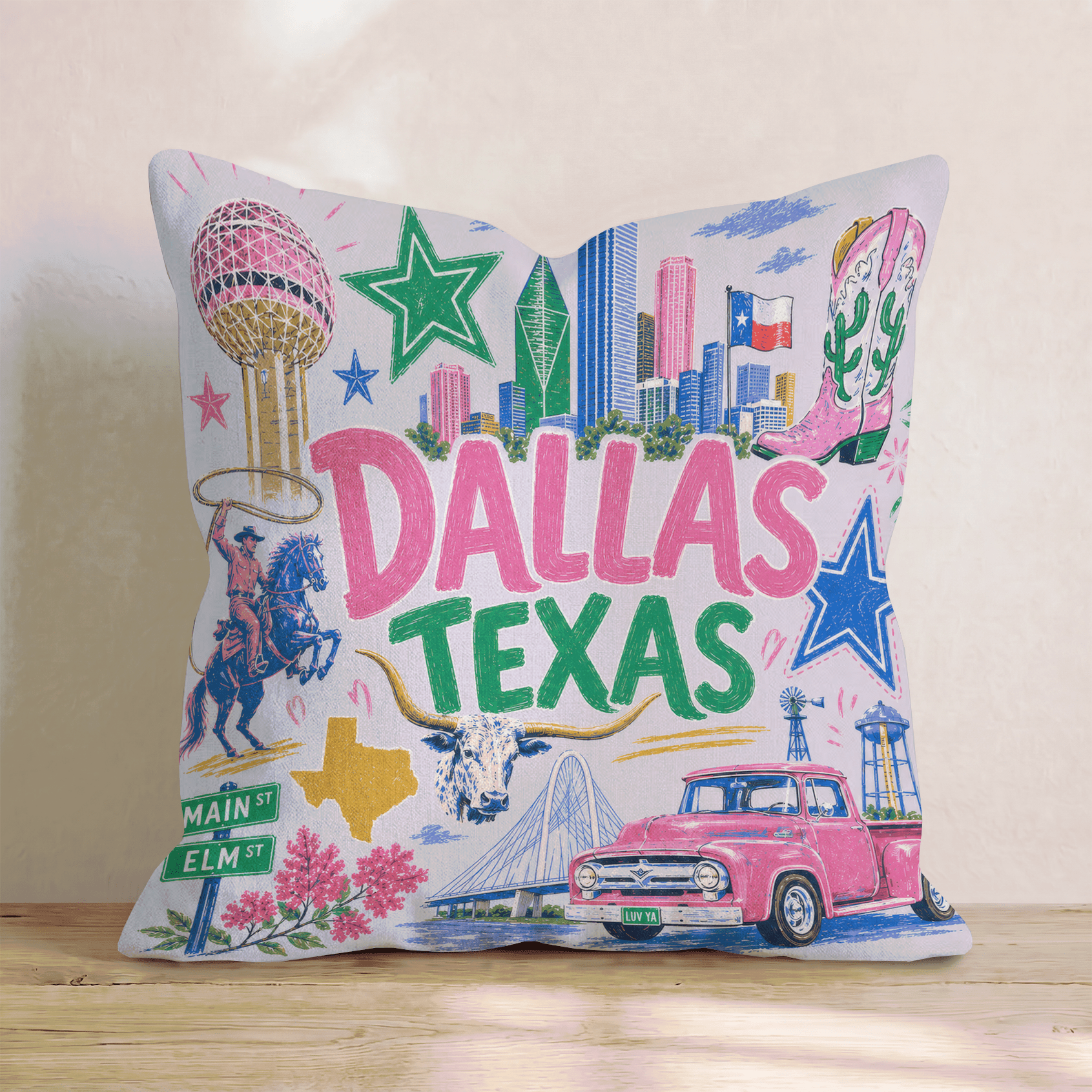 Greetings from Dallas Throw Pillow - Hillcroft Home