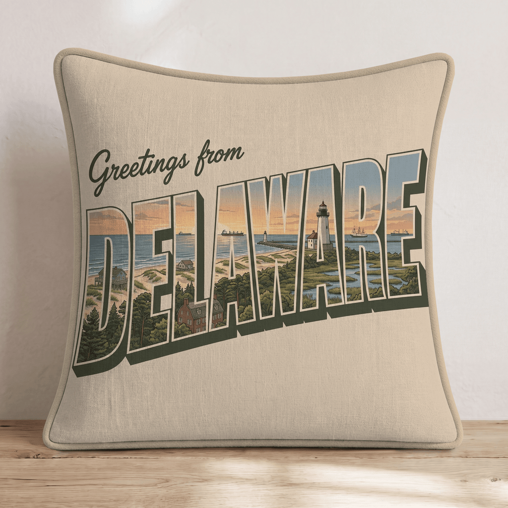Greetings From Deleware Throw Pillow - Hillcroft Home