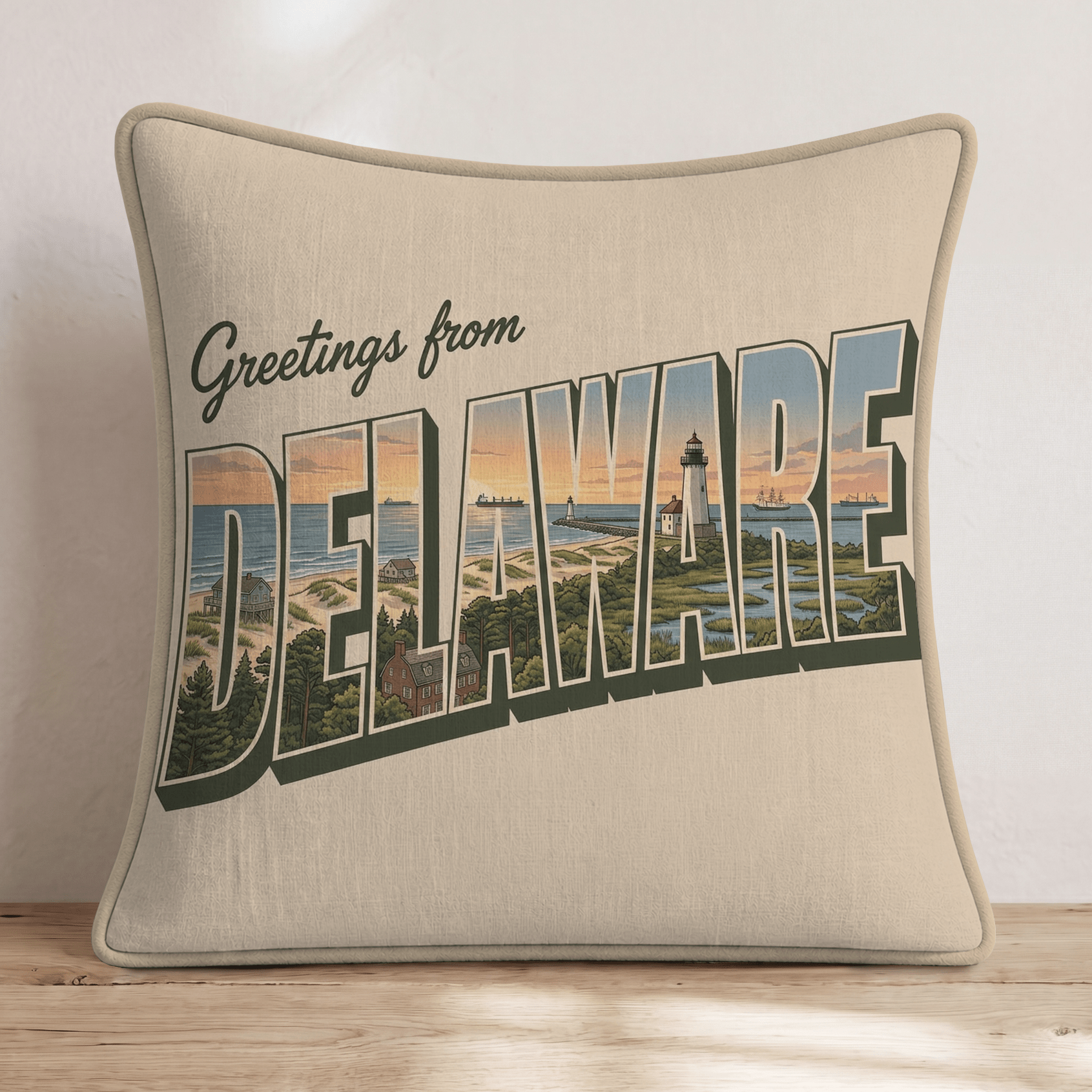 Greetings From Deleware Throw Pillow - Hillcroft Home