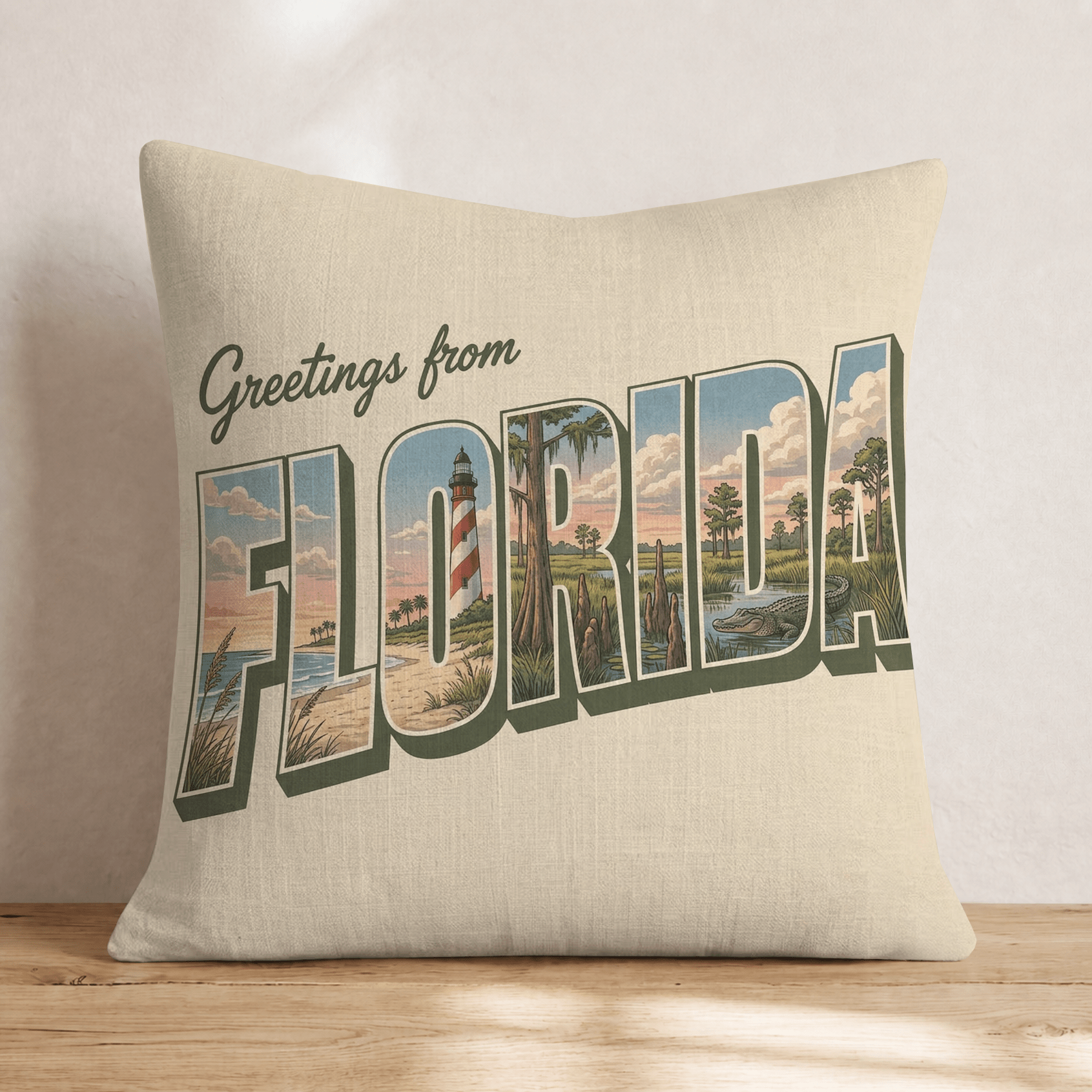 Greetings From Florida Throw Pillow - Hillcroft Home