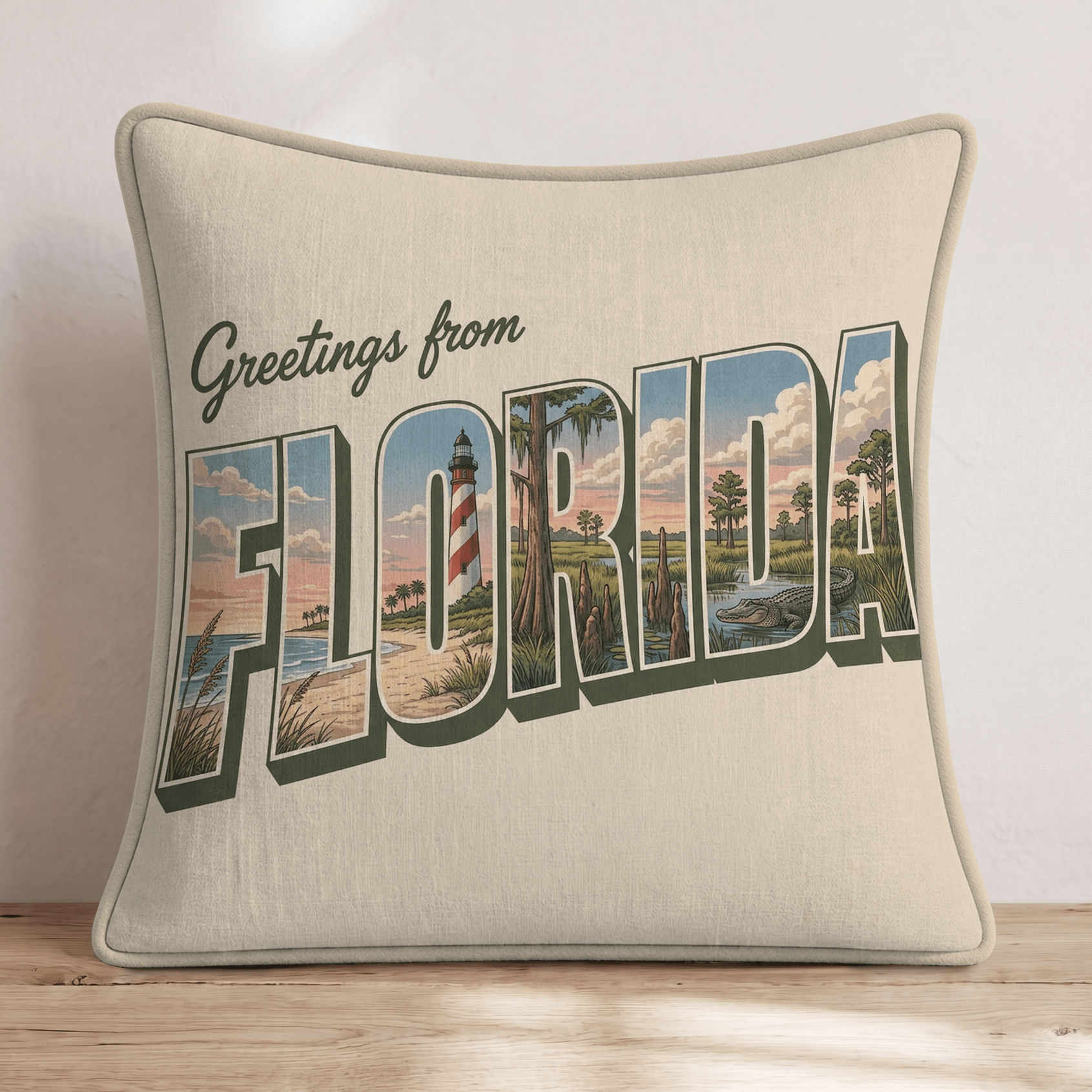 Greetings From Florida Throw Pillow - Hillcroft Home