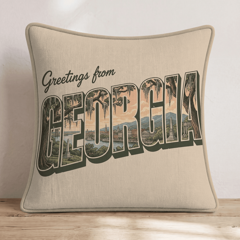 Greetings From Georgia Throw Pillow - Hillcroft Home