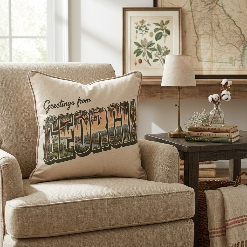 Greetings From Georgia Throw Pillow - Hillcroft Home