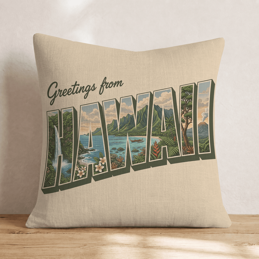 Greetings From Hawaii Throw Pillow - Hillcroft Home