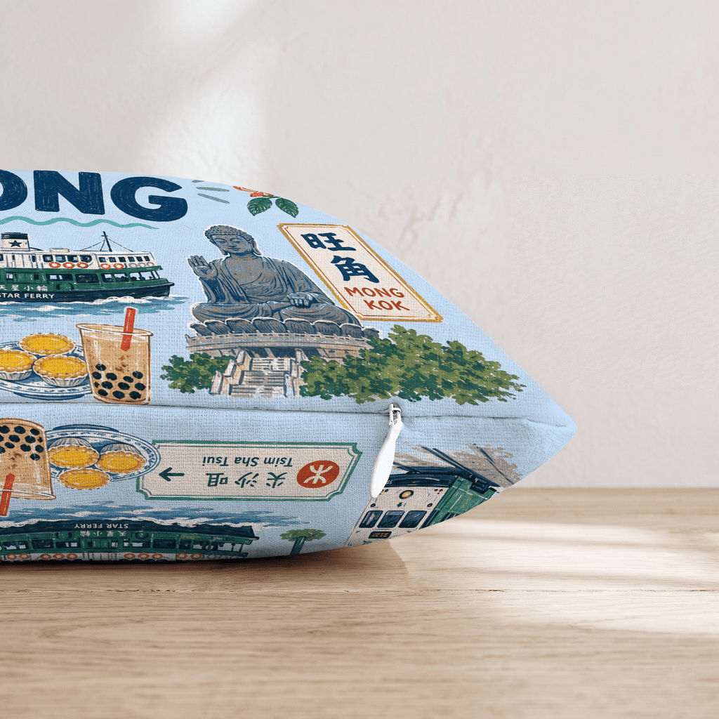Greetings From Hong Kong Throw Pillow - Hillcroft Home