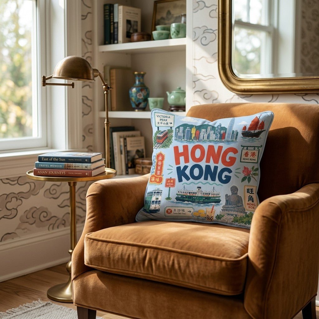 Greetings From Hong Kong Throw Pillow - Hillcroft Home