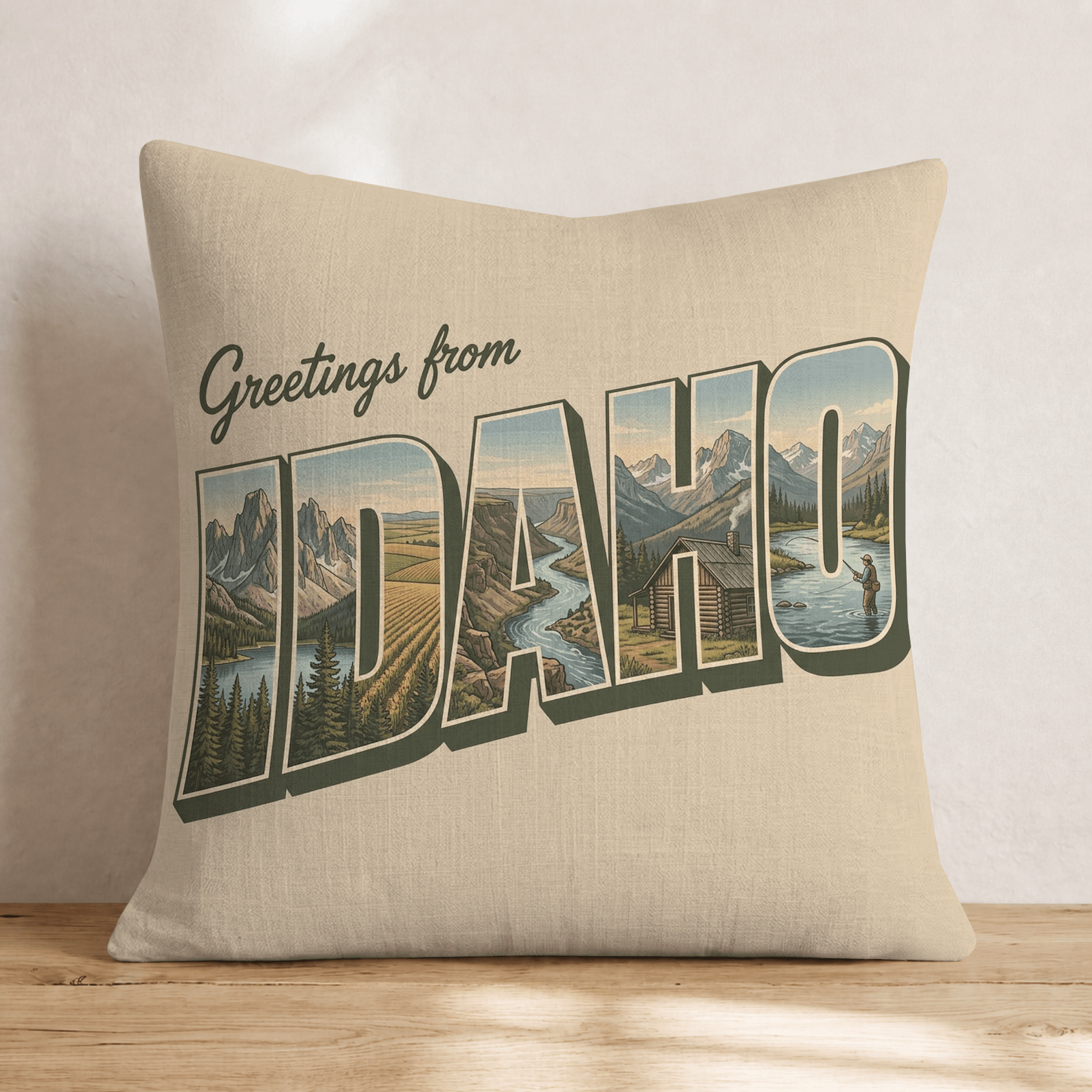 Greetings From Idaho Throw Pillow - Hillcroft Home