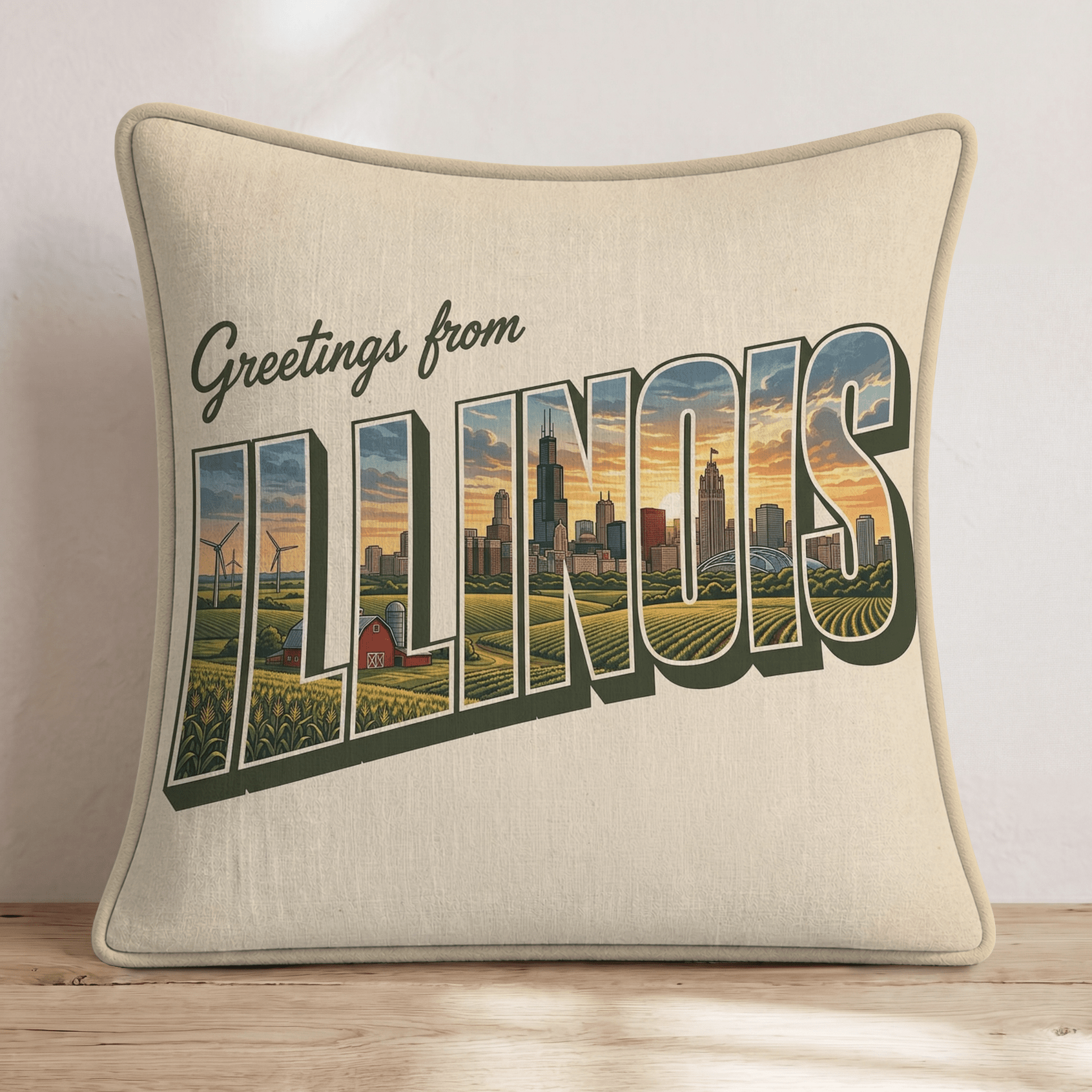 Greetings From Illinois Throw Pillow - Hillcroft Home