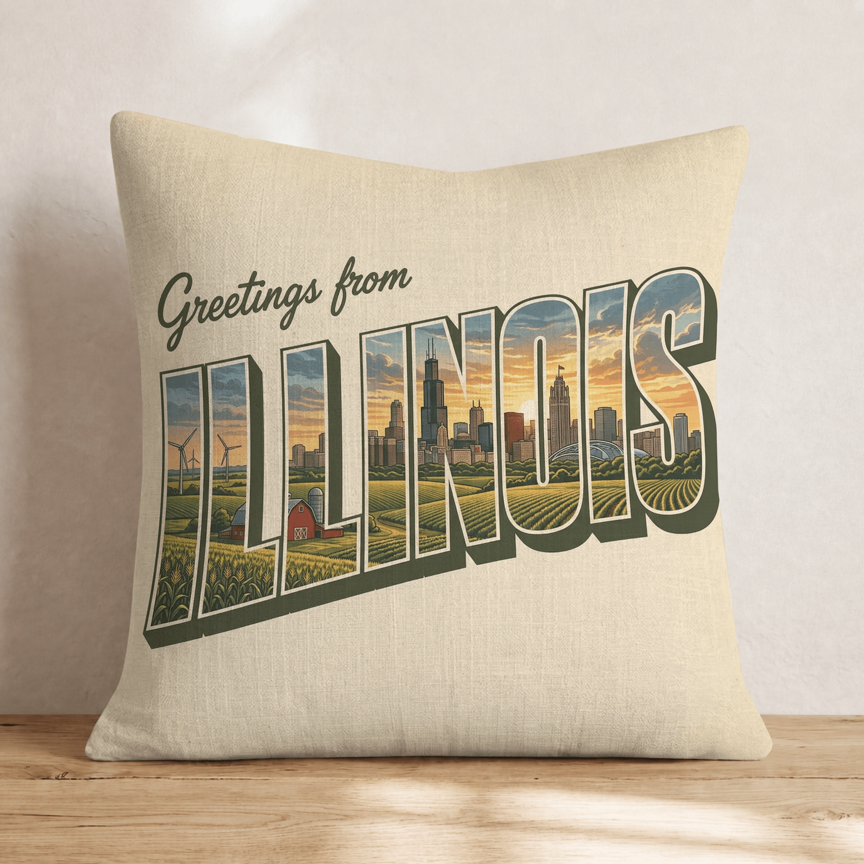 Greetings From Illinois Throw Pillow - Hillcroft Home