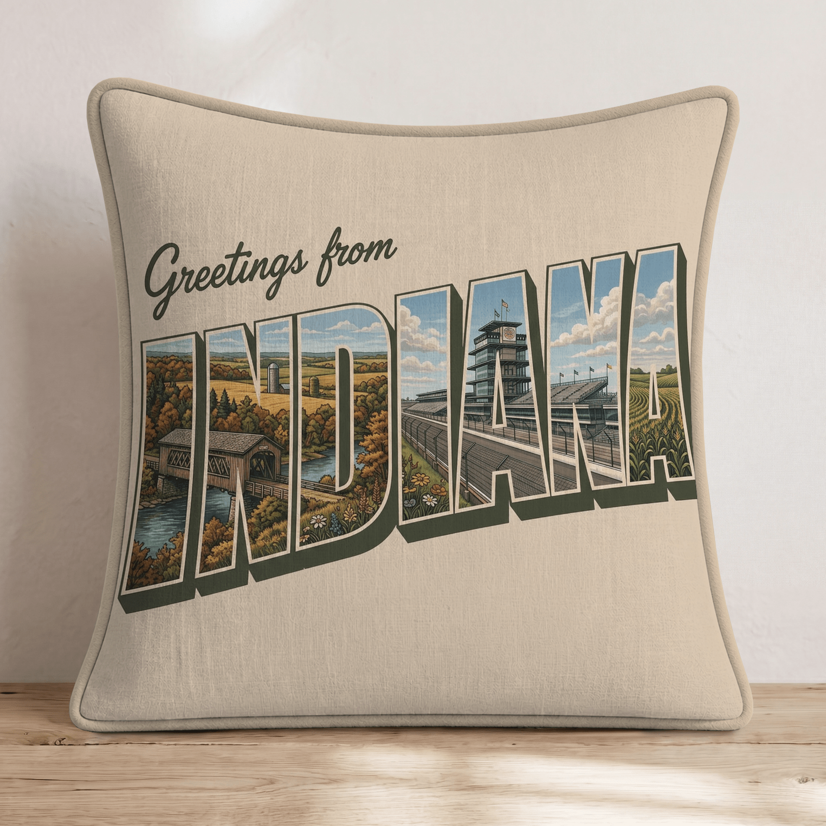 Greetings From Indiana Throw Pillow - Hillcroft Home