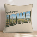 Greetings From Iowa Throw Pillow - Hillcroft Home