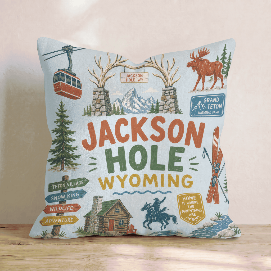 Greetings From Jackson Hole Throw Pillow - Hillcroft Home