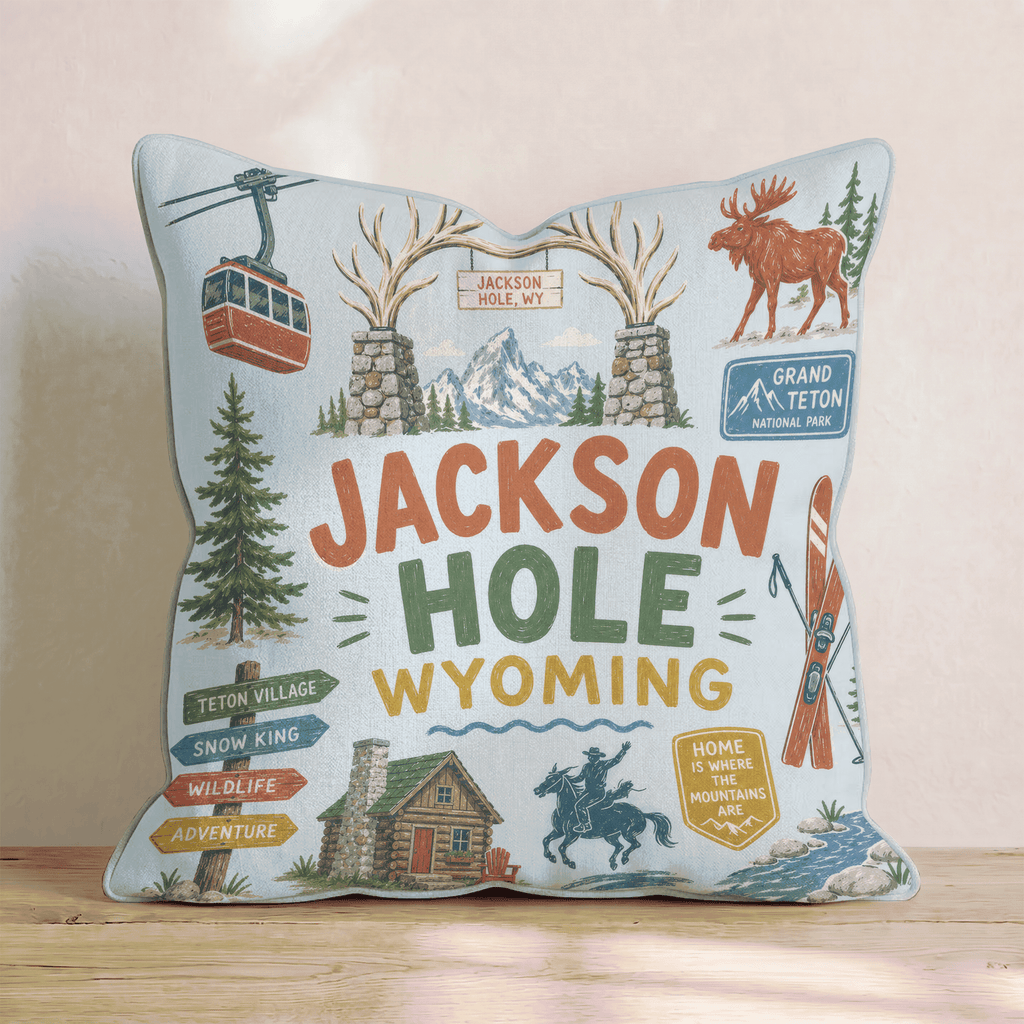 Greetings From Jackson Hole Throw Pillow - Hillcroft Home