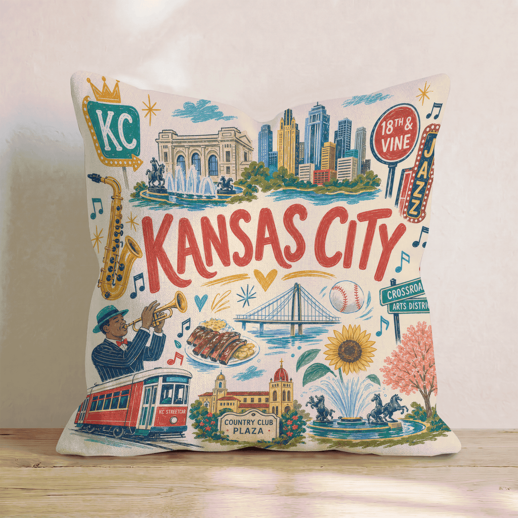Greetings From Kansas City Throw Pillow - Hillcroft Home