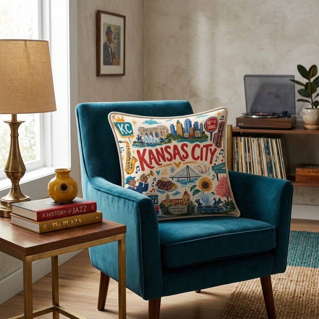 Greetings From Kansas City Throw Pillow - Hillcroft Home