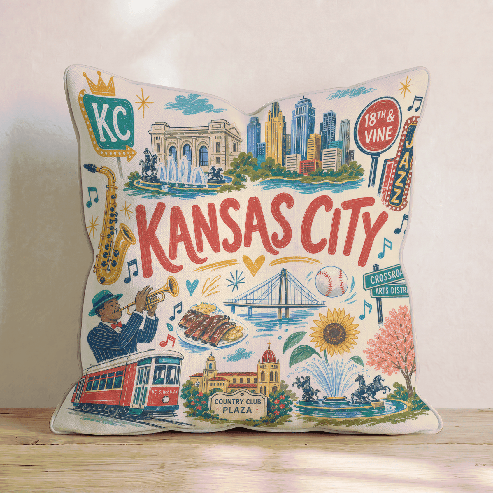 Greetings From Kansas City Throw Pillow - Hillcroft Home