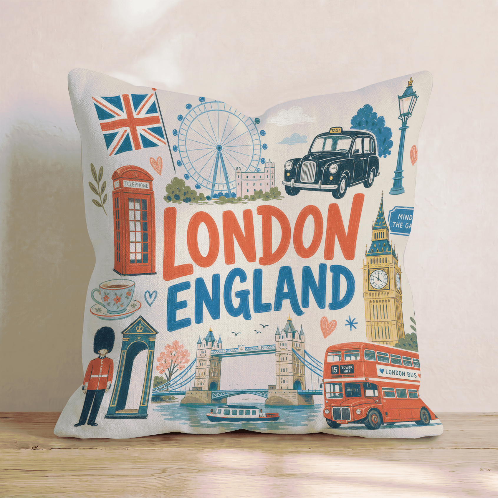 Greetings From London Throw Pillow - Hillcroft Home