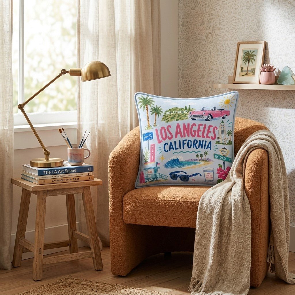 Greetings From Los Angeles Throw Pillow - Hillcroft Home