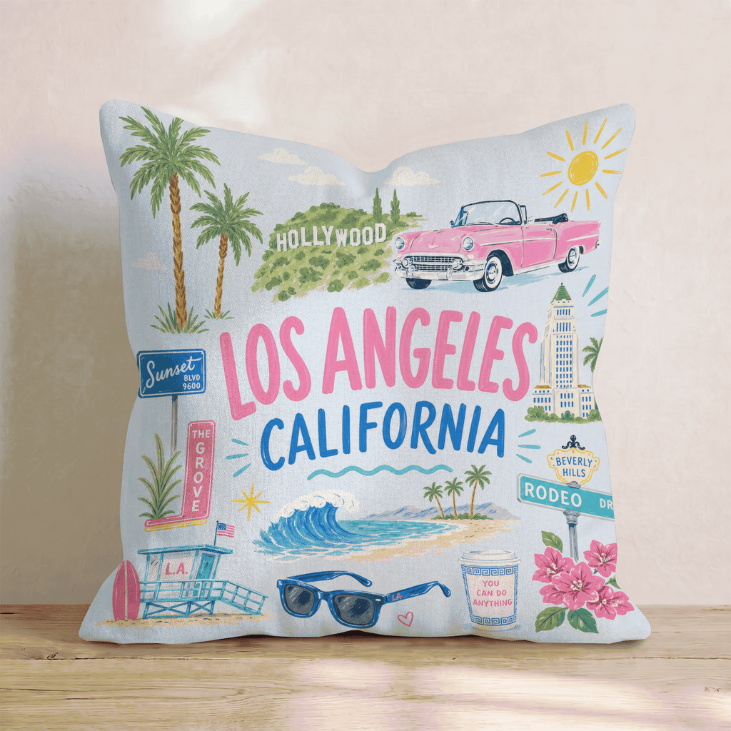 Greetings From Los Angeles Throw Pillow - Hillcroft Home
