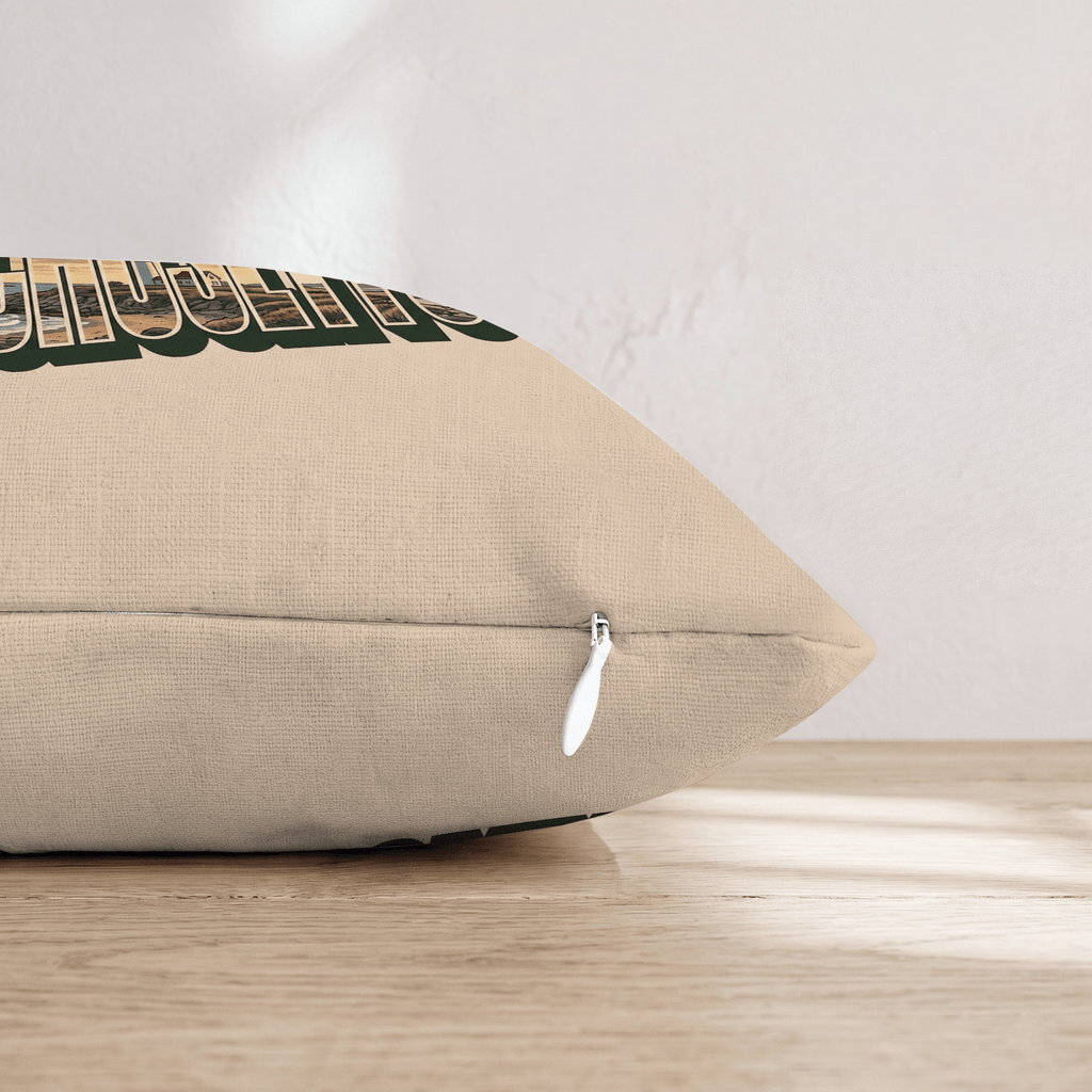 Greetings From Massachusets Throw Pillow - Hillcroft Home