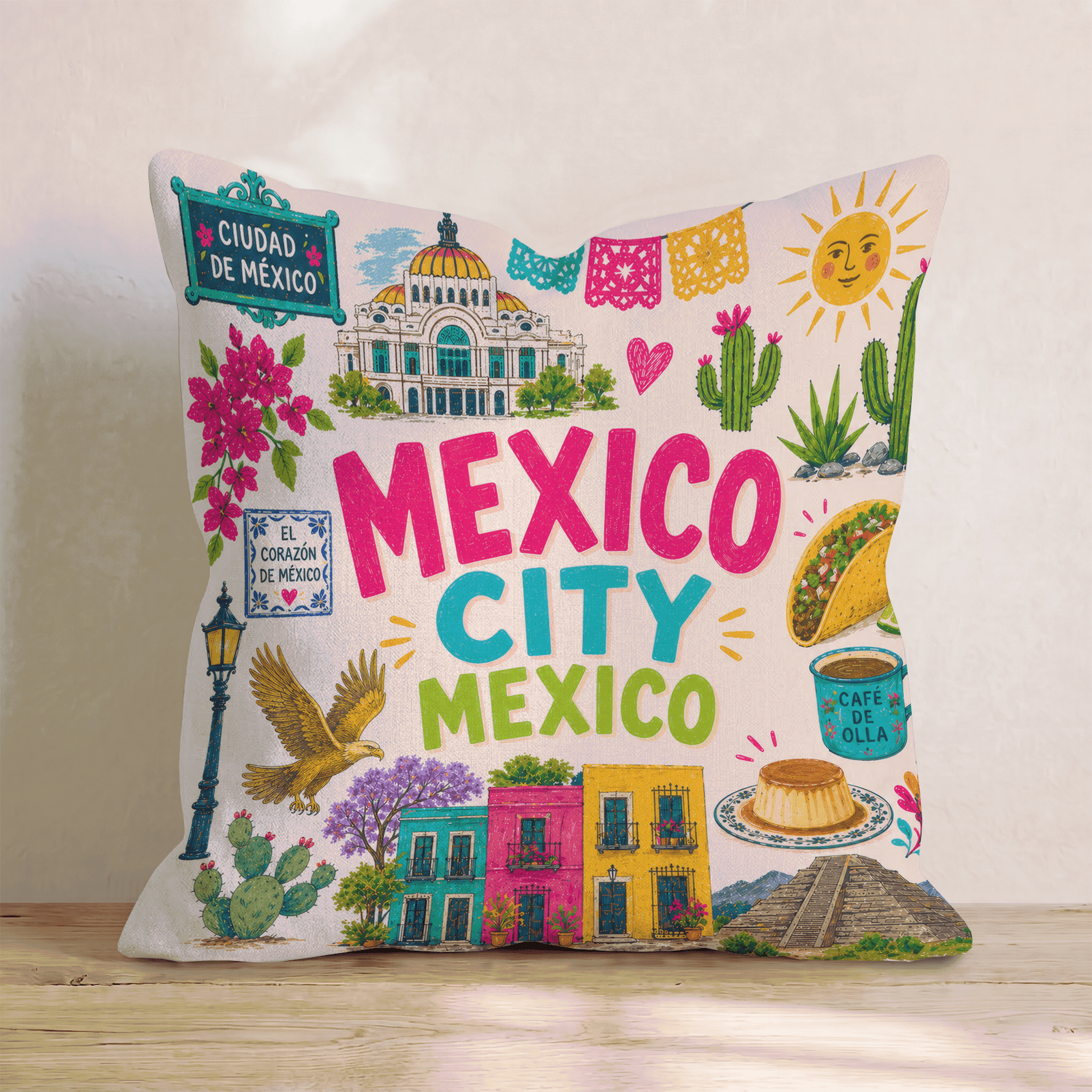 Greetings From Mexico City Throw Pillow - Hillcroft Home