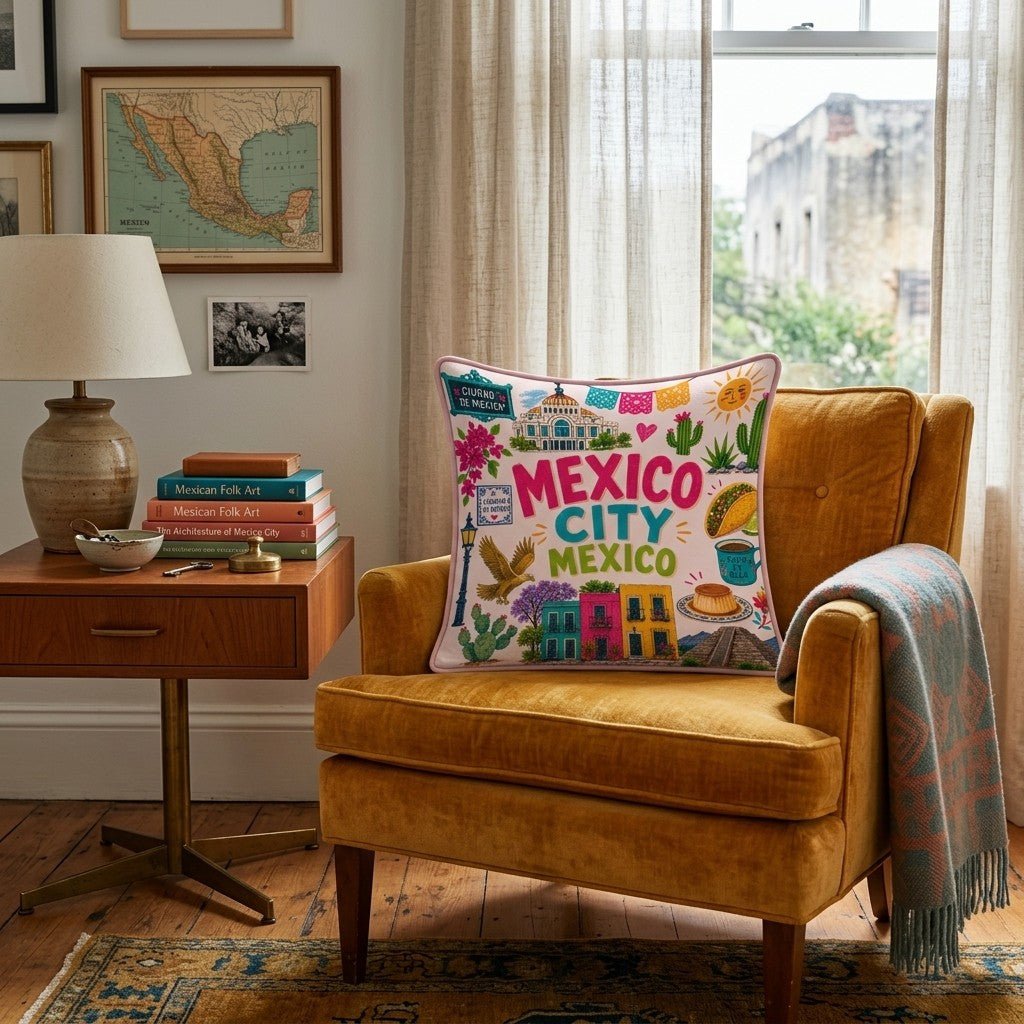 Greetings From Mexico City Throw Pillow - Hillcroft Home