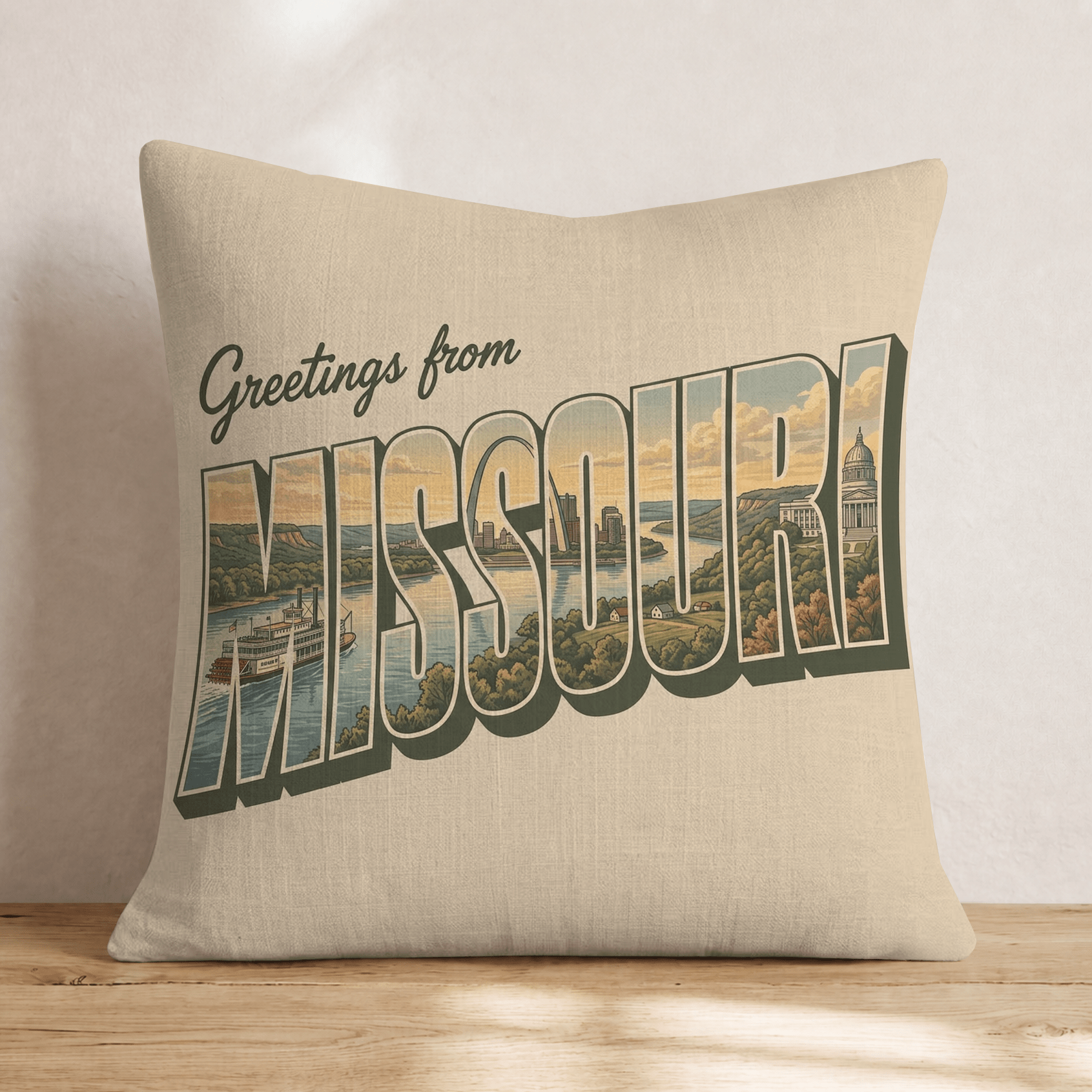 Greetings From Missouri Throw Pillow - Hillcroft Home