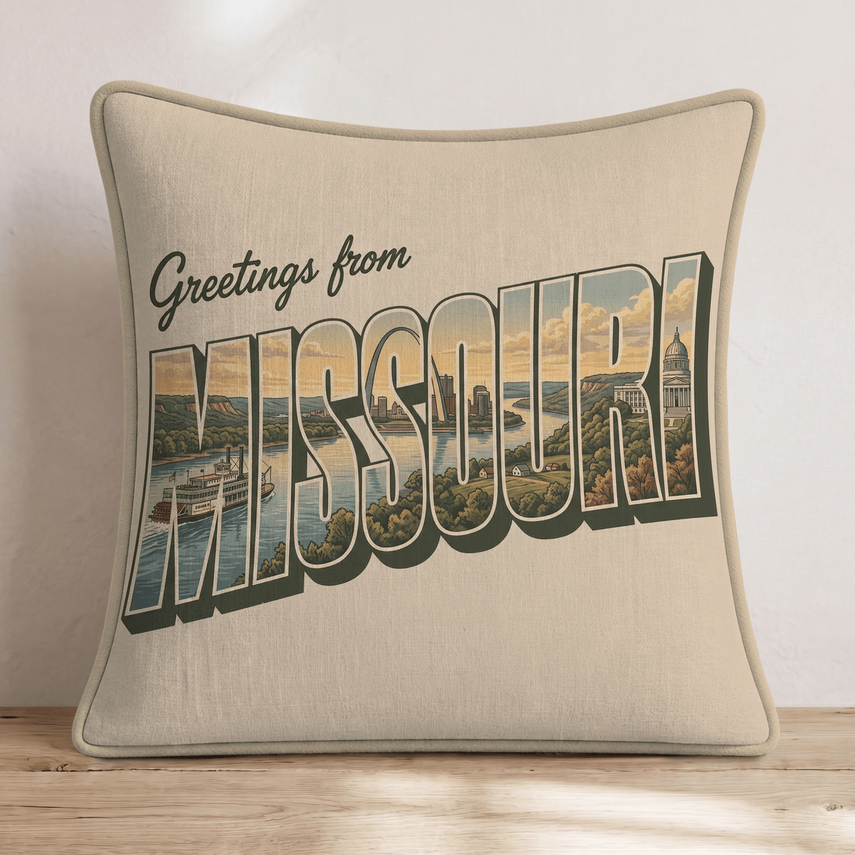 Greetings From Missouri Throw Pillow - Hillcroft Home