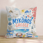 Greetings From Mykonos Throw Pillow - Hillcroft Home