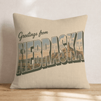Greetings From Nebraska Throw Pillow - Hillcroft Home