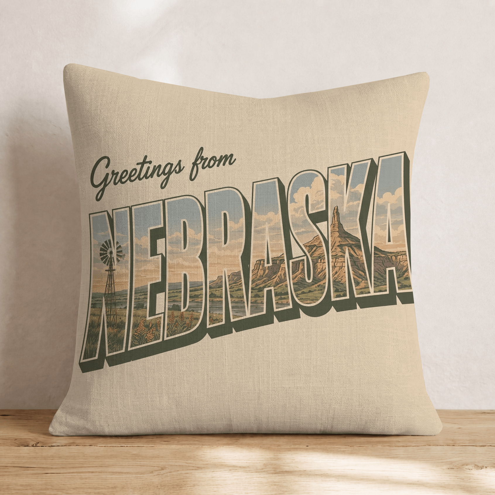 Greetings From Nebraska Throw Pillow - Hillcroft Home