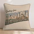Greetings From Nebraska Throw Pillow - Hillcroft Home