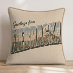 Greetings From Nebraska Throw Pillow - Hillcroft Home