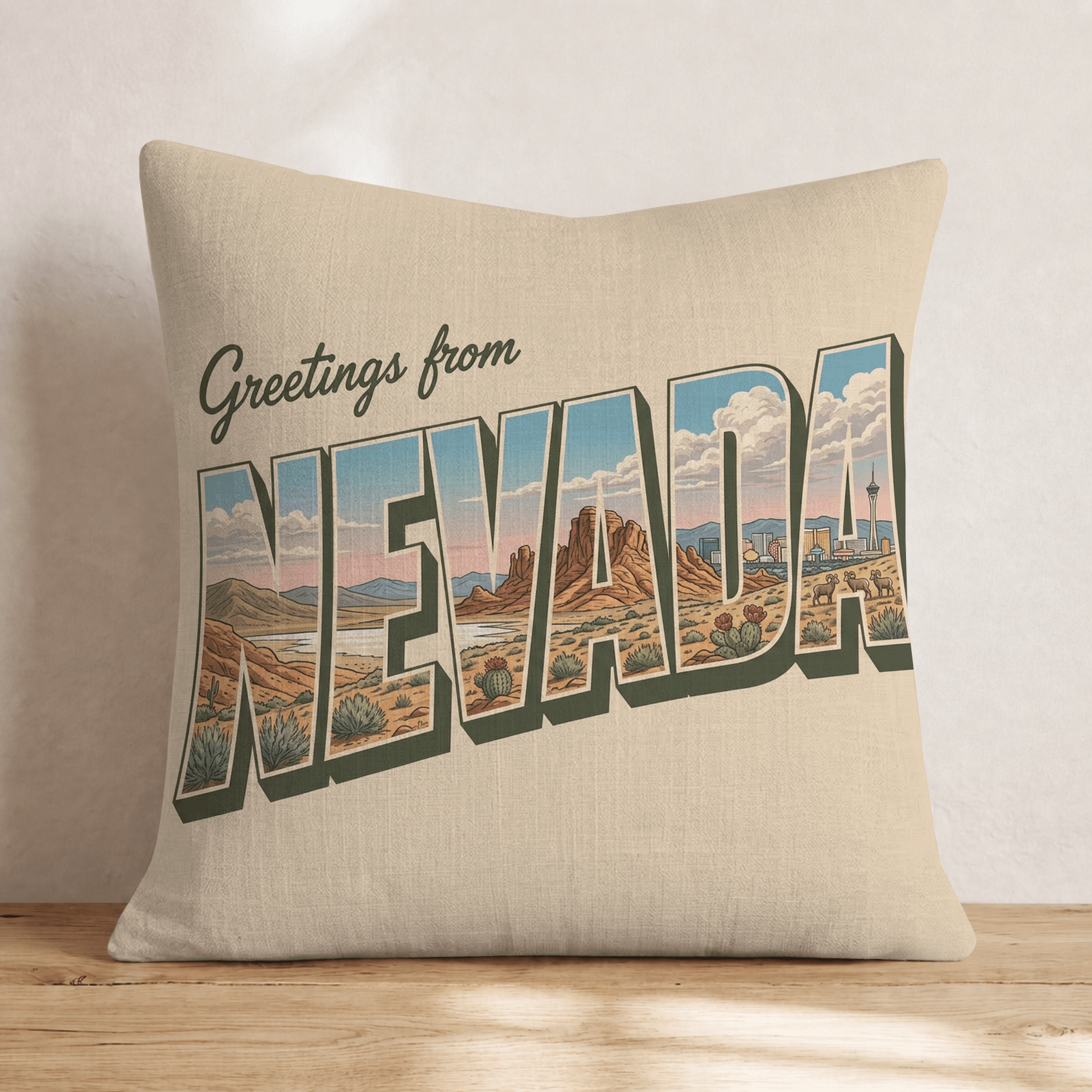 Greetings From Nevada Throw Pillow - Hillcroft Home