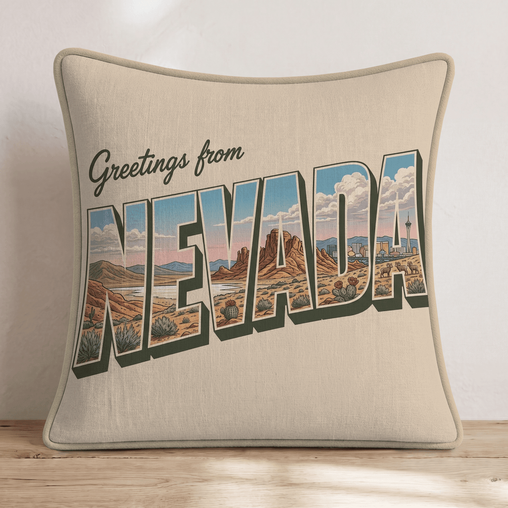 Greetings From Nevada Throw Pillow - Hillcroft Home