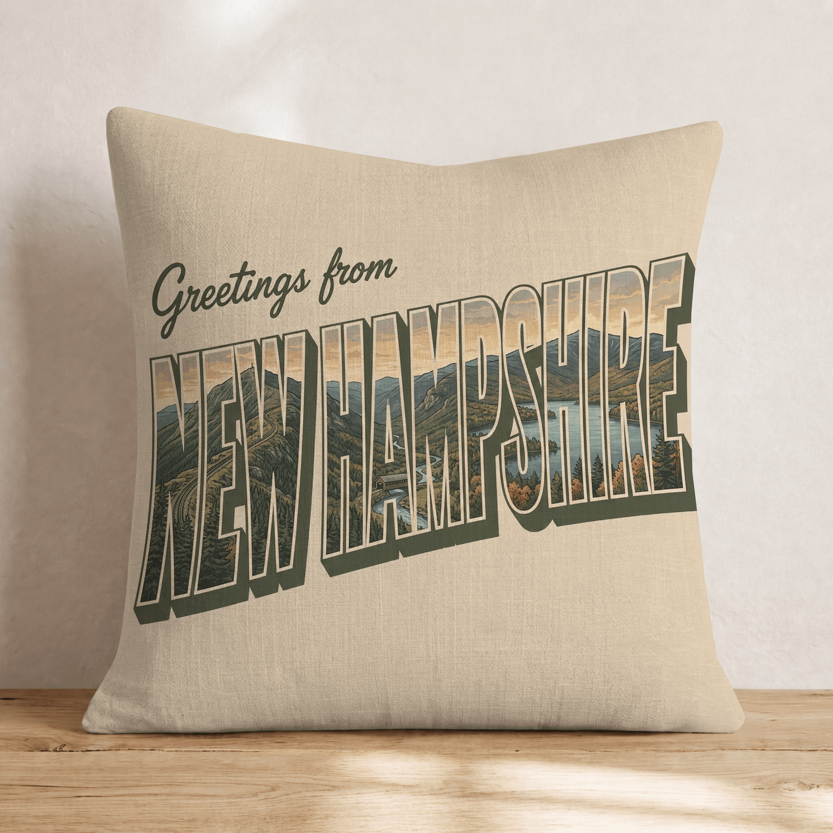 Greetings From New Hampshire Throw Pillow - Hillcroft Home